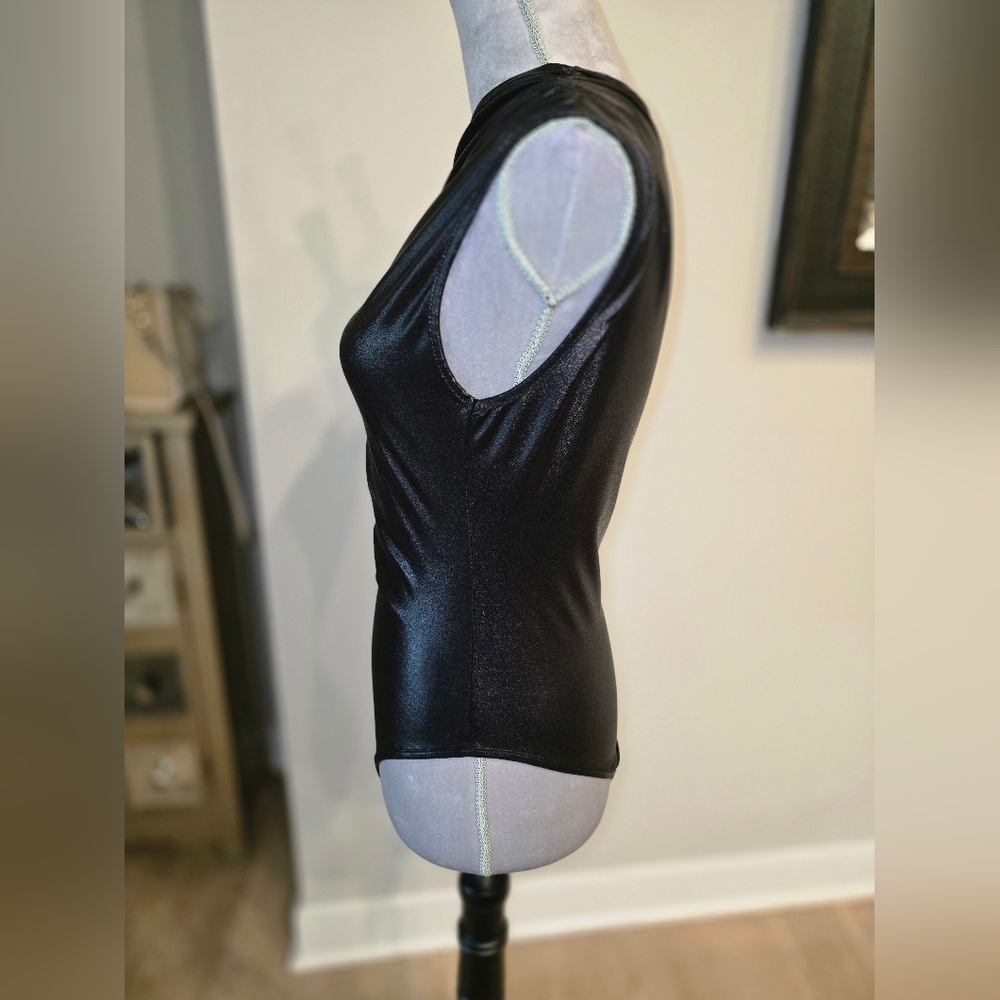 Women's Casual Faux Leather One Shoulder Bodysuit Asymmetrical Neck Sleeveless - Picture 12 of 13